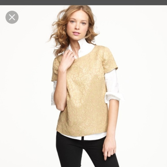 J. Crew Gold Floral Jacquard Top - Picture 2 of 6
